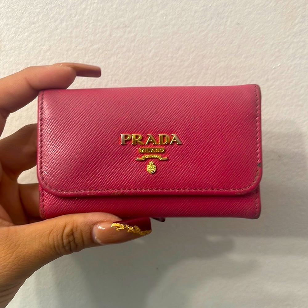 Prada hot pink saffiano leather key holder